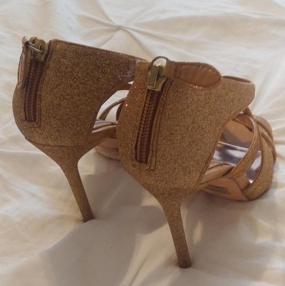 Badgley Mishka Junebug Heels, Gold Glitter - Picture 2 of 11